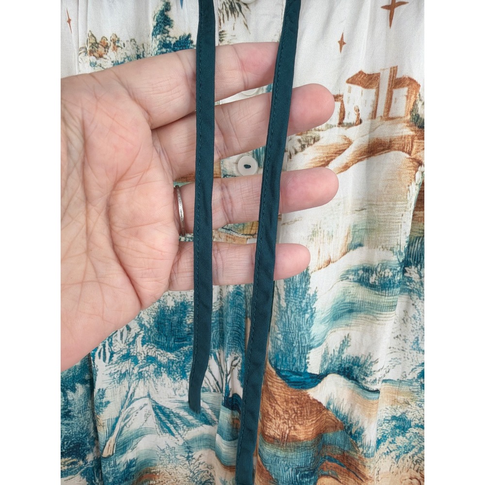 Lyre Bird Anthropologie Scenic Landscape Print Pajama Shorts Teal Cream Medium - Picture 3 of 10
